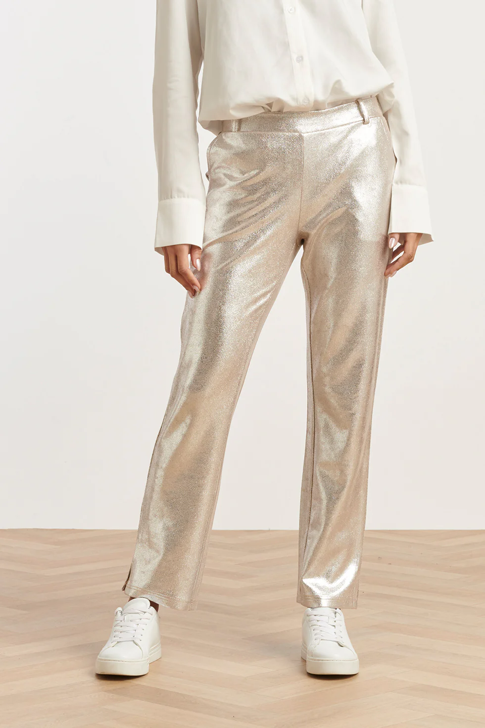 Smashed Lemon Damesglanzende metallic broek |