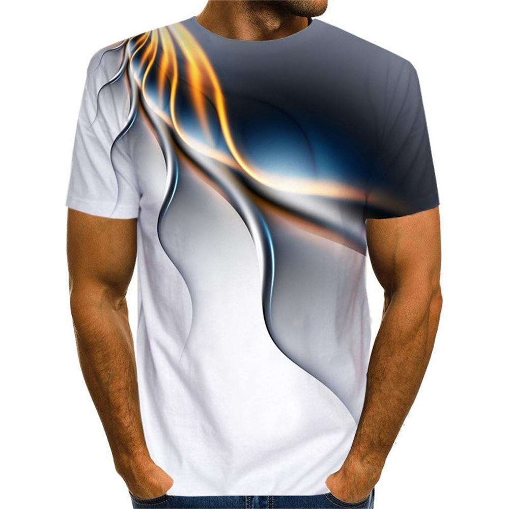 Chengyu Casual mode-print heren zomer T-shirt met ronde hals en korte mouwen blauw groen rood paars vlam tops XL