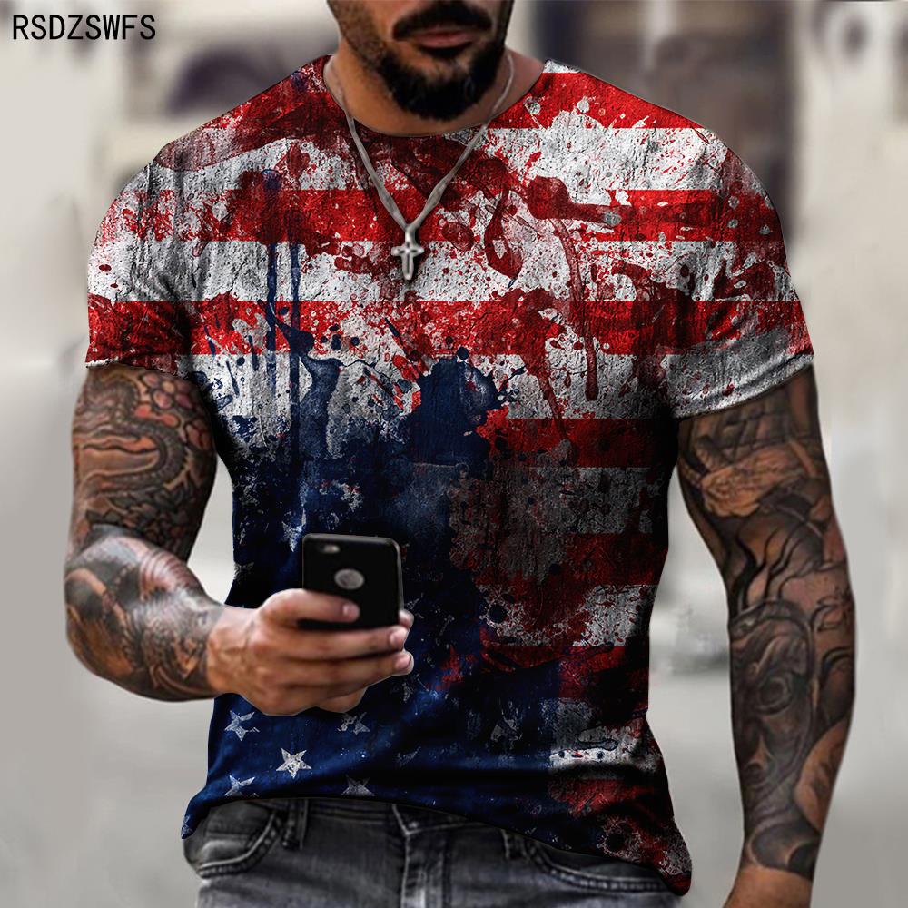Kukebang Mode USA Vlag Strepen 3D Print MenT Shirt Oversized Mannelijke T-Shirt Zomer Korte Mouw Ademende Herenkleding Tops Tees XL