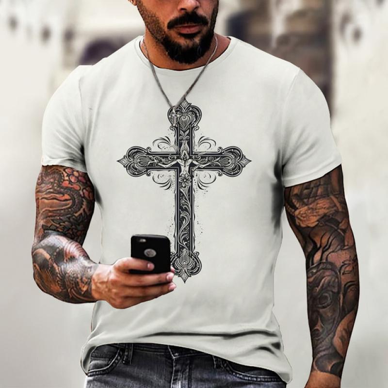 Xiao Xiang T-shirts voor heren Kruis Grafische Jezus Christus 3D-print Heren T-shirt Retro Klassiek Korte mouwen Losse persoonlijkheid Oversized Tops 6XL