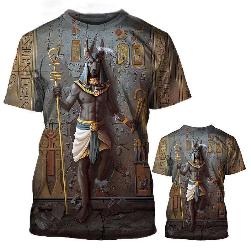 ETST 03 Zomer Retro Stijl T-shirt Voor Heren Mode Egyptische Farao Print Korte Mouw T-shirts Snel Drogende Heren Ronde Hals Losse Tops S