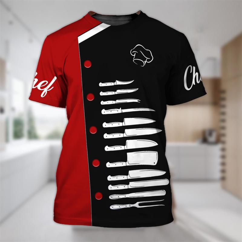 Nihao Heren T-shirt Keukengerei Print Hoogwaardige heren top Alledaagse vrijetijdskleding Werkkleding van de chef T-shirt met korte mouwen M