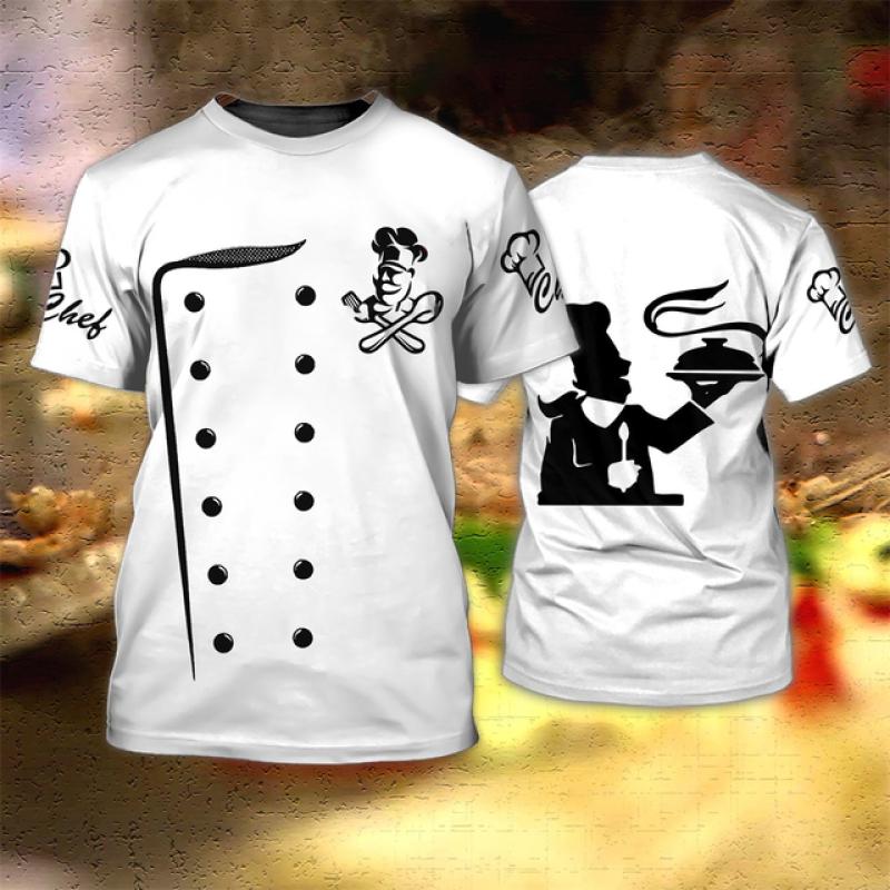 Nihao Heren T-shirt Keukengerei Print Hoogwaardige heren top Alledaagse vrijetijdskleding Werkkleding van de chef T-shirt met korte mouwen XL