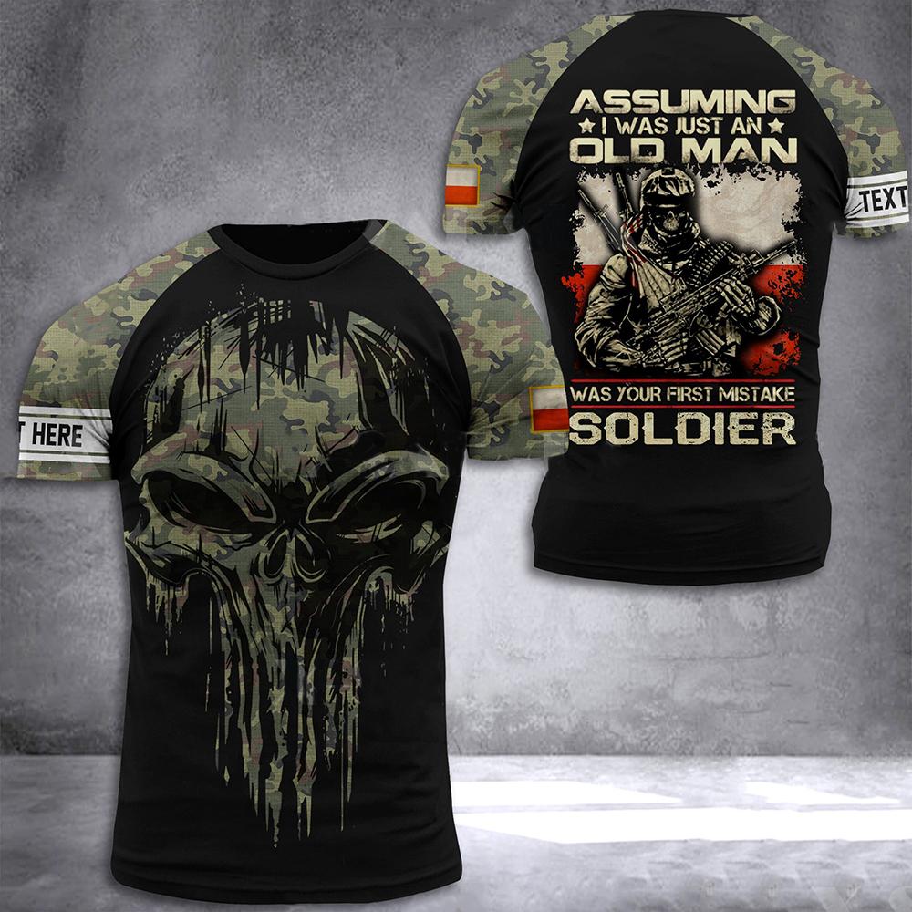 ETST WENDY 005 Poolse leger heren T-shirt Veteran Soldier Polen vlag print herenkleding oversized losse pullover O hals korte mouw shirt M