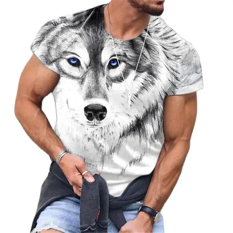 Kukebang Zomer Animal Wolf Print Heren T-shirt Ronde Hals Korte Mouw Losse Tops Casual Mannelijke Tees Oversized T-shirts 6XL 3XL