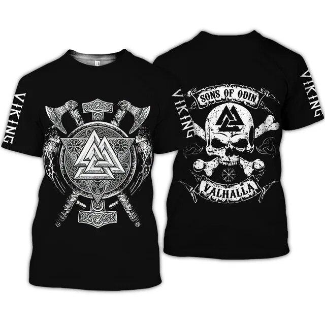 Xin nan zhuang Viking Symbool Bedrukking T-shirt Heren Zomer Korte Mouw Harajuku Shirt Hiphop Heren Dames Mode T-shirt XL