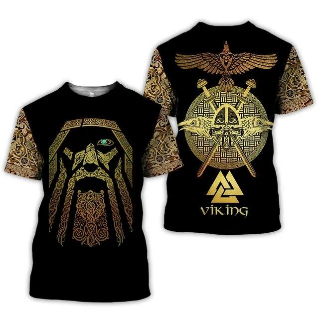 Xin nan zhuang Viking Symbool Bedrukking T-shirt Heren Zomer Korte Mouw Harajuku Shirt Hiphop Heren Dames Mode T-shirt XL