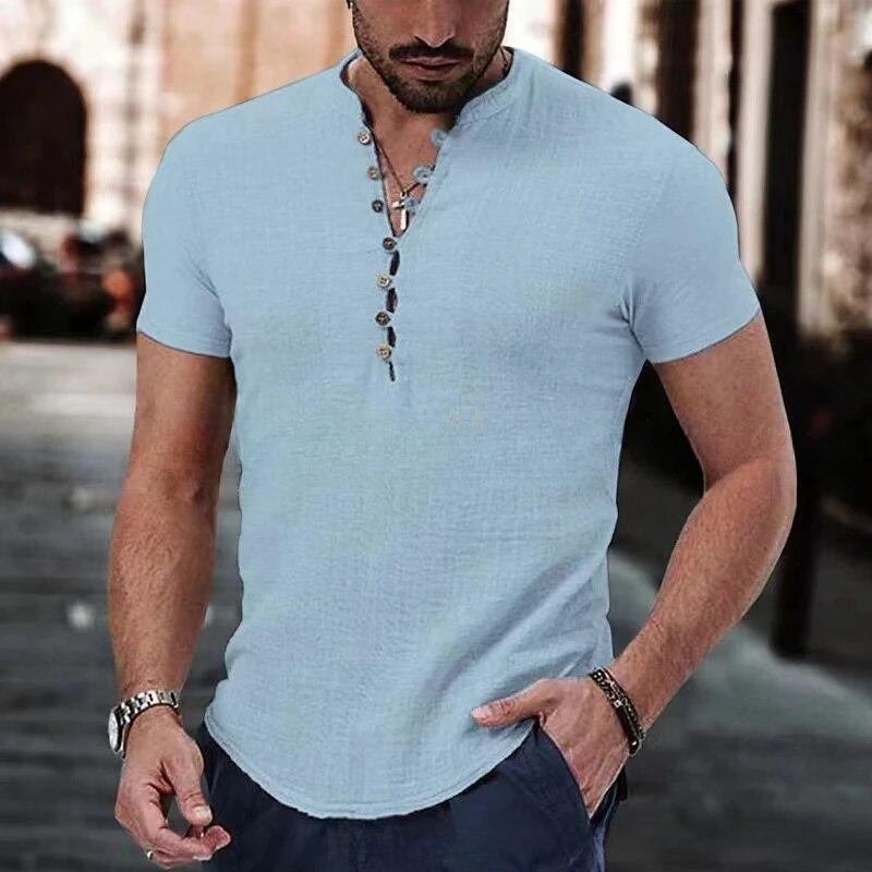 King Billion 2024 Nieuwe heren korte mouw T-shirt knoop katoenen linnen overhemd heren casual kleding populaire tops voor mannen US XL
