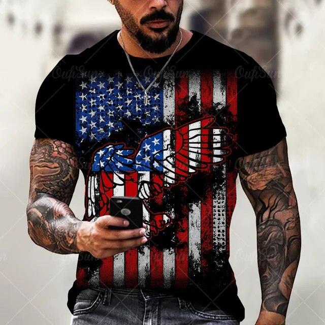 Baibao QIQI Mode Amerikaanse Vlag Mannen Oversized 3DT-Shirt Zomer O-hals Korte Mouw Sport Fitness Shirt Losse Ademende Streetwear Top L