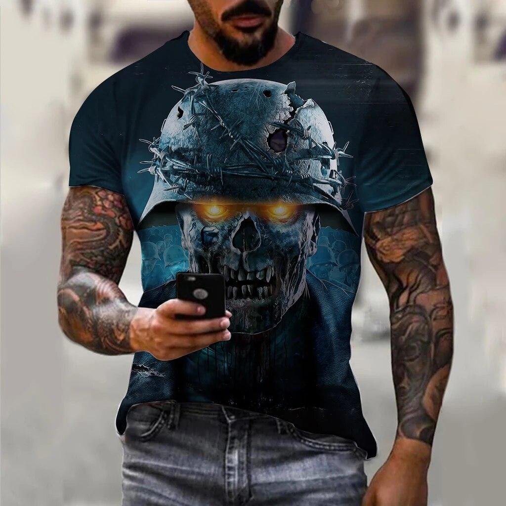 Bobby 2 Vintage Skelet Soldaat 3d Print Heren T-shirt Zomer Casual Ronde Hals Korte Mouw Tee Fashion Oversized Tops T-shirts Voor mannen S