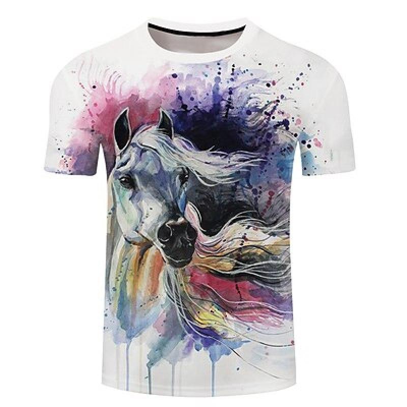 ETST 07 Paarden casual heren 3D-shirt | Bruin Zomer Heren Unisex T-shirt Grafische prints Ronde hals Blauw Roze Donkergroen Wit Grijs 3D Grote maten Dagelijks Kort 6XL