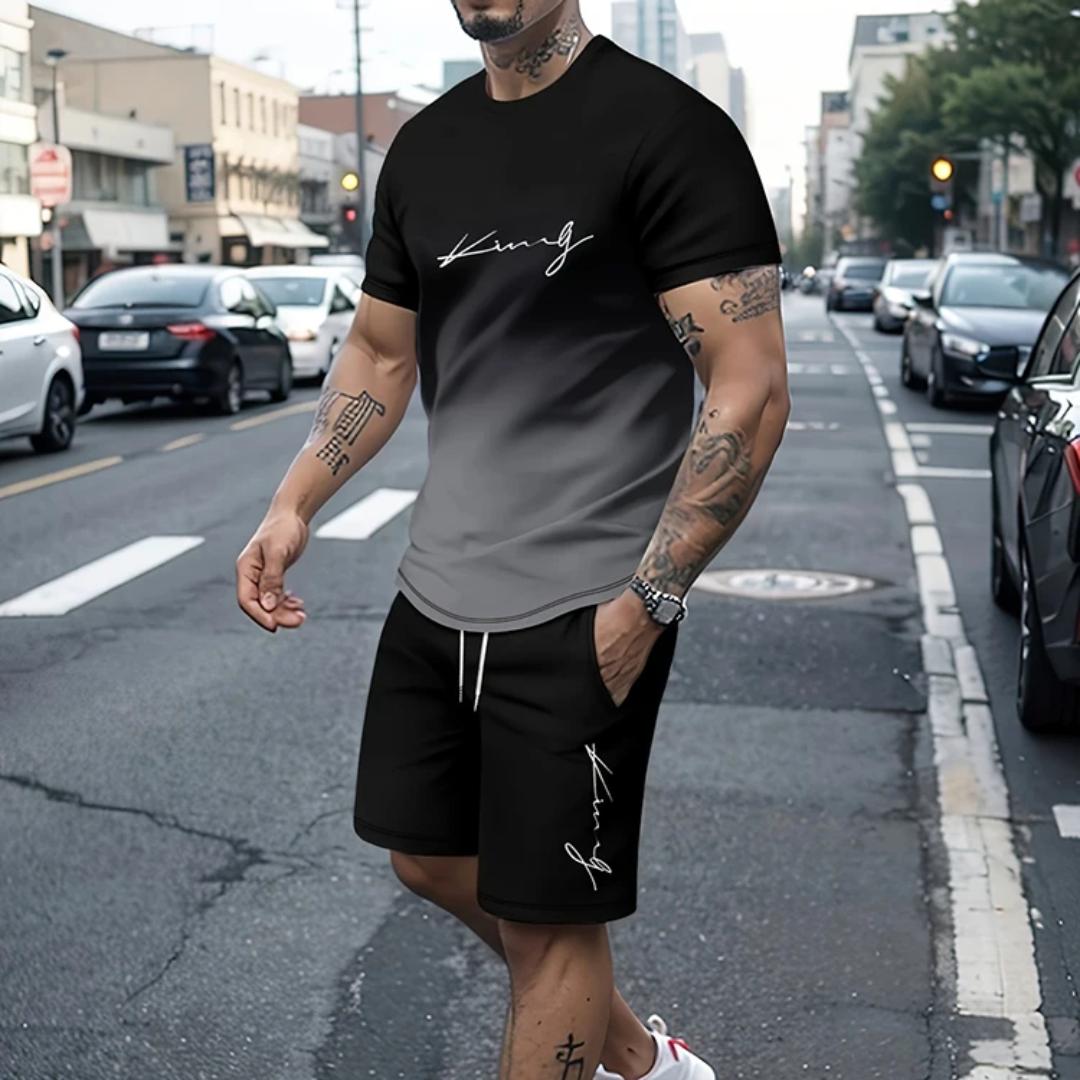 Wengy 2 Zomer Heren Casual Pak Straatmode Los en Comfortabel T-shirt Buitensporten Hardloopshorts Nieuwe Tekst Bedrukking 2XL