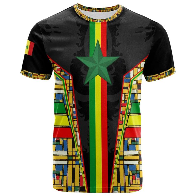 ETST 07 Afrikaans Senegal T-shirt voor heren Mode Zomer 3D-geprint wapenschild T-shirt Tops Ronde hals T-shirts Sport Losse korte mouwen 6XL