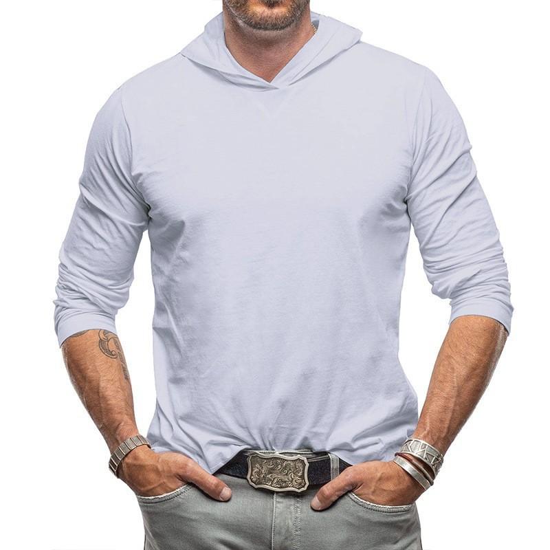 Phoca largha Heren ademend casual hooded shirt met lange mouwen katoenen lichtgewicht hooded shirt voor mannen zacht comfortabel slank T-shirt effen werk pullover top L wit