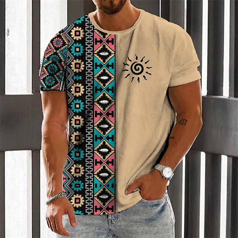 ETST0013 African Tradition Pattern Print T-shirt For Men Clothing Street Hip Pop New Designs Tee Shirt Daily Casual Crew Neck Male Tops 6XL