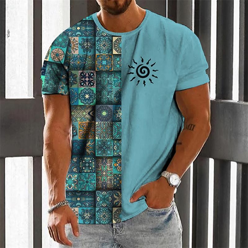 ETST0013 African Tradition Pattern Print T-shirt For Men Clothing Street Hip Pop New Designs Tee Shirt Daily Casual Crew Neck Male Tops XL