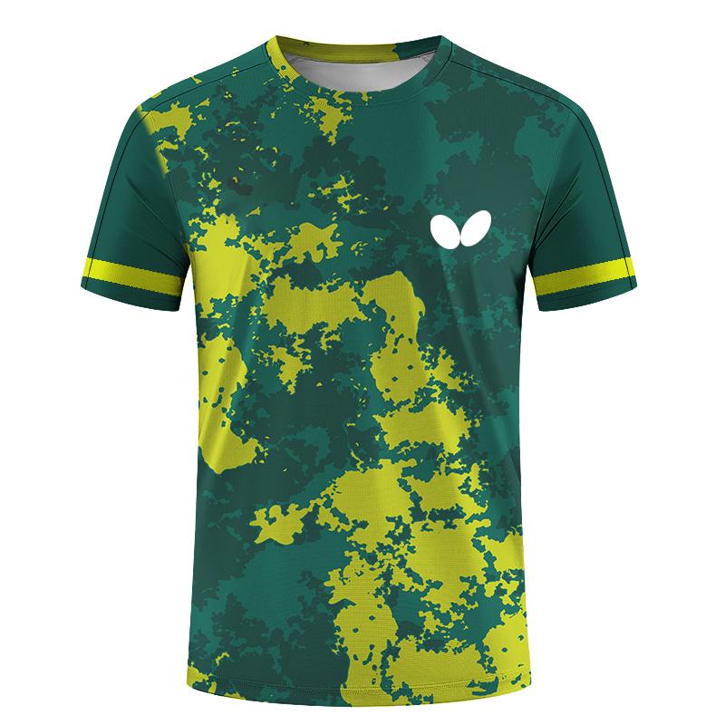 ForYourBeauty Zomer Heren Tafeltennis T-shirts Snel Droog Korte Mouw Tops Fitness Hardloopshirt Ademend Casual Sportkleding M