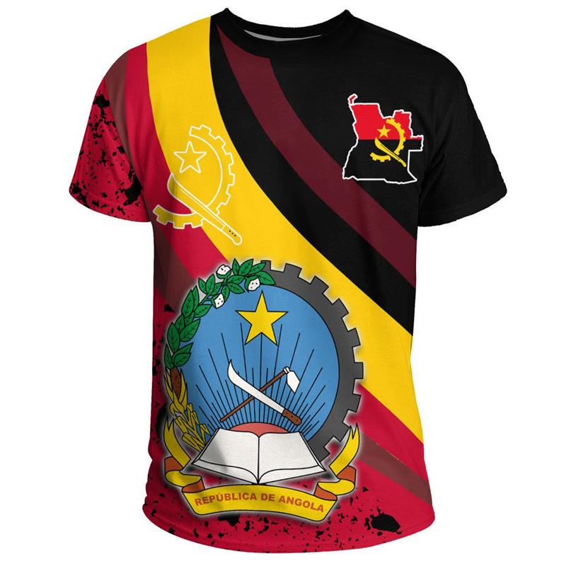 ETST 005 Angola Wapen T-shirt Voor Heren Zomer 3D Geprinte T-shirts Ronde Hals Korte Mouwen Casual Tops Streetwear Los T-shirt M