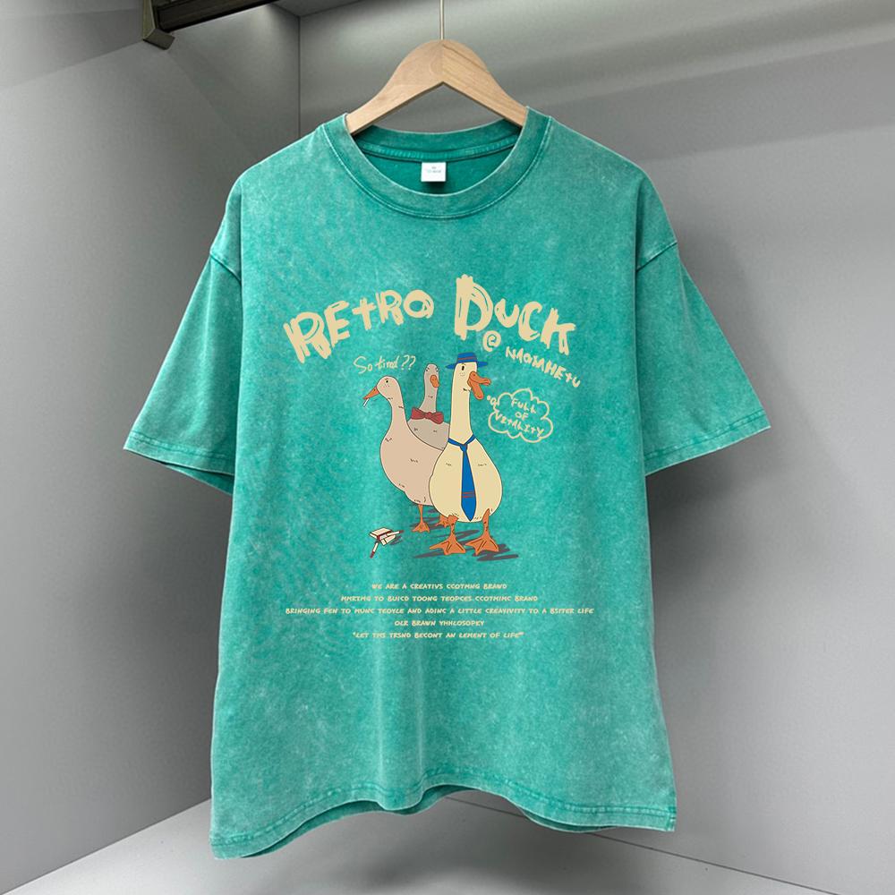 A washed short sleeved T-shirt Top Three Ducks Ah Amerikaanse Retro Cartoon T-shirts Herenmode Zomer Hoge Kwaliteit Kleding Katoenen T-shirts O-hals Oversized Tops S