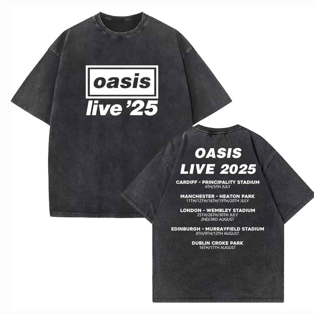 Joyful High Quality T-shirt Heren Dames OASIS Live 25 Tour Vintage Zomer Korte Mouw Gewassen T-shirts Definitely Maybe Rock T-shirt M