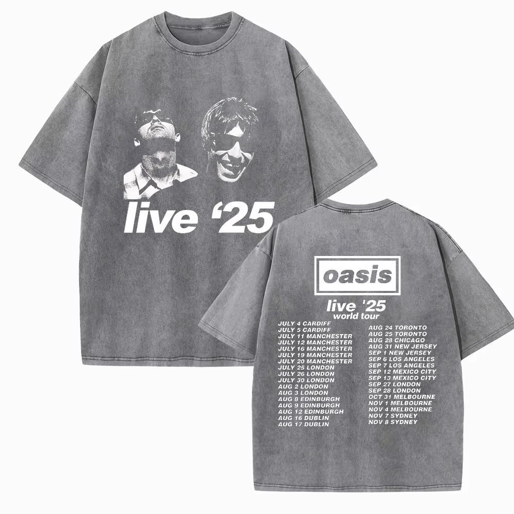 Joyful High Quality T-shirt Heren Dames OASIS Live 25 Tour Vintage Zomer Korte Mouw Gewassen T-shirts Definitely Maybe Rock T-shirt S