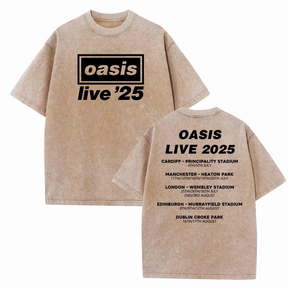 Joyful High Quality T-shirt Heren Dames OASIS Live 25 Tour Vintage Zomer Korte Mouw Gewassen T-shirts Definitely Maybe Rock T-shirt L