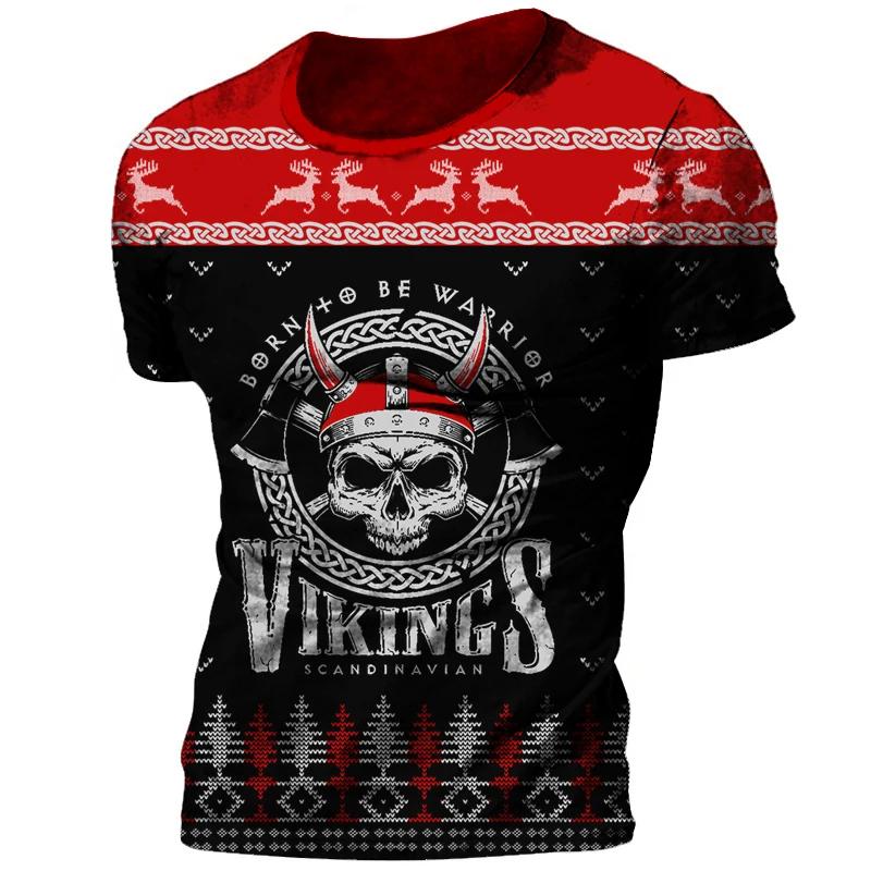Bobby4 2025 Summer New Hot Vintage Viking Tattoo 3D Printed Men's T-shirt Fashion Street Comfortable Breathable Plus Size Loose Top 5XL