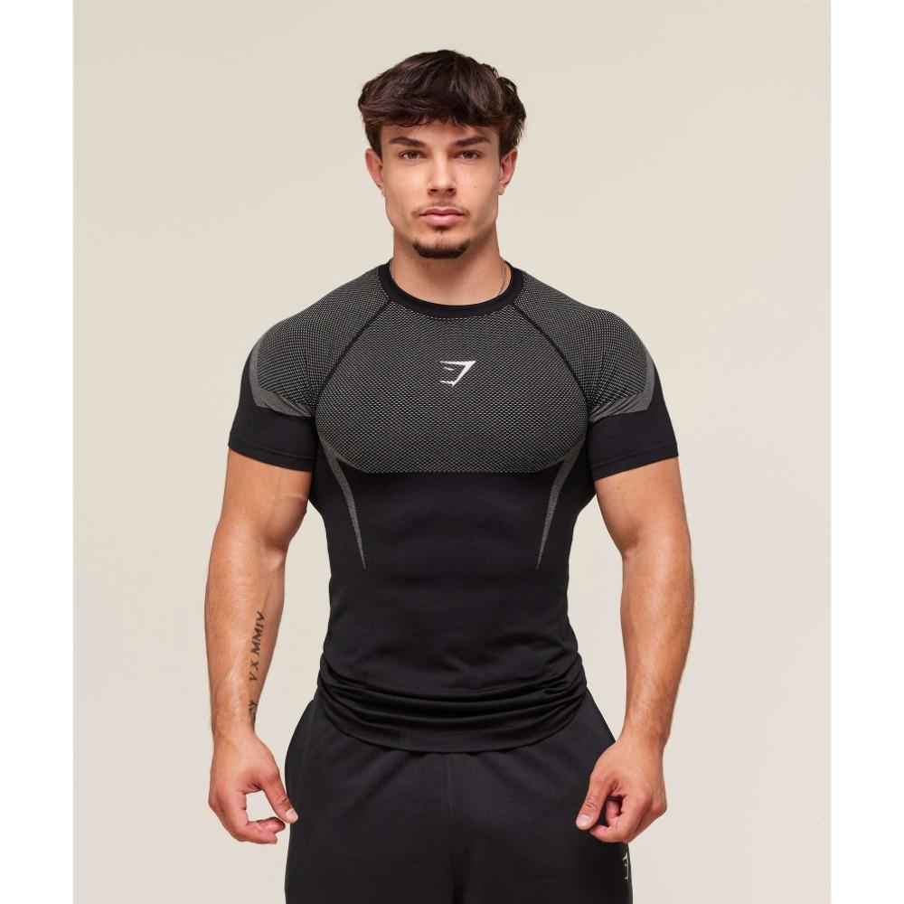 ETST28 Heren Hoge Elasticiteit Sneldrogend Sportman T-Shirt Strakke Fitness Training Workout Ademend Zomer Gym Trendy Merk T-SHIRT HEREN L