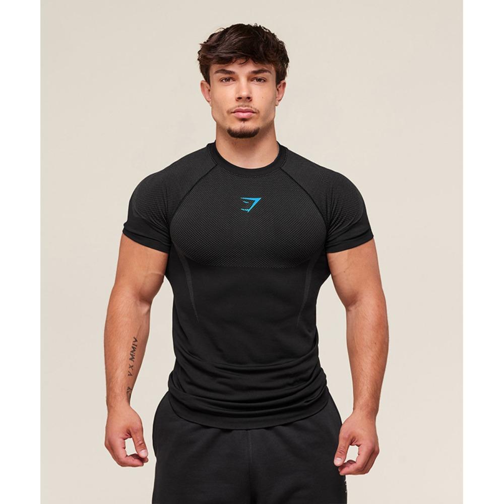 ETST28 Heren Hoge Elasticiteit Sneldrogend Sportman T-Shirt Strakke Fitness Training Workout Ademend Zomer Gym Trendy Merk T-SHIRT HEREN M