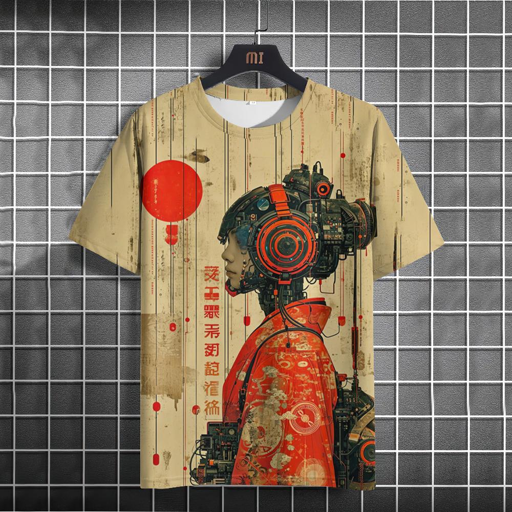 ETST 05 Japans T-shirt voor heren, mechanische karakters, grafische T-shirts, korte mouwen, bedrukte T-shirts, outdoor, oversized herenkleding, tops S