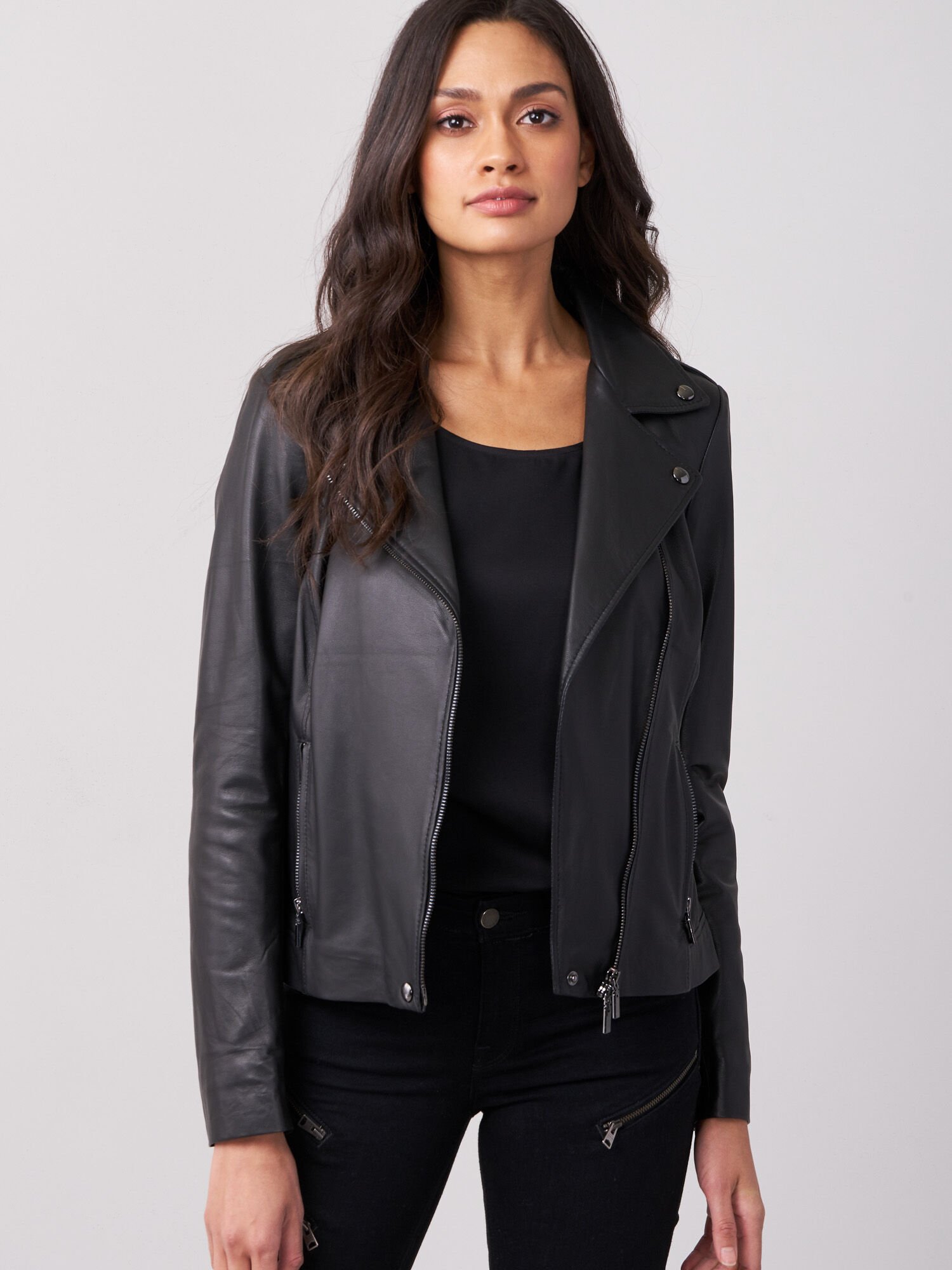REPEAT cashmere Leren bikerjas