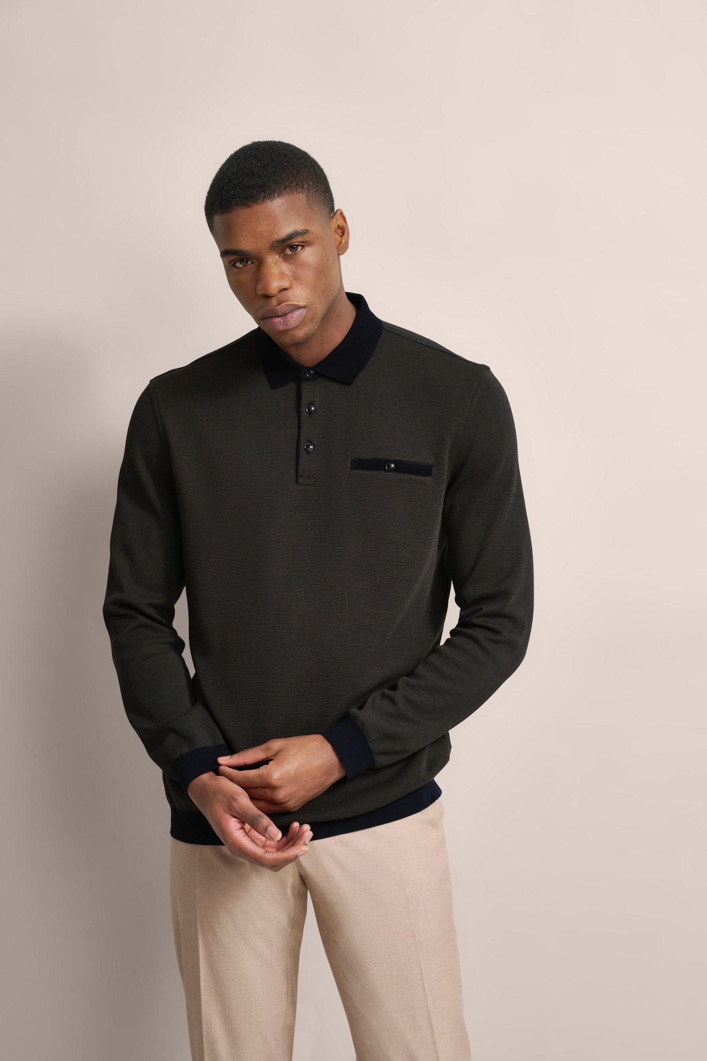 Bugatti Poloshirt met lange mouwen met structuurkraag