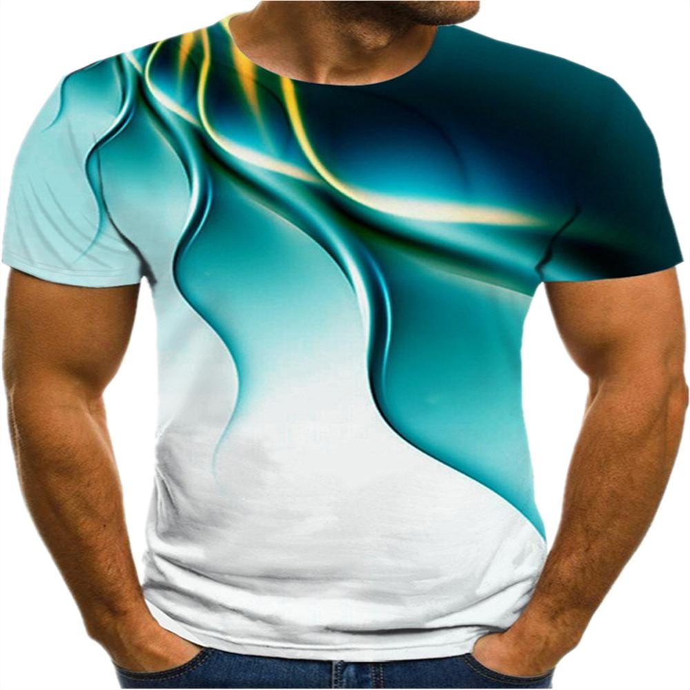 Chengyu Casual mode-print heren zomer T-shirt met ronde hals en korte mouwen blauw groen rood paars vlam tops M