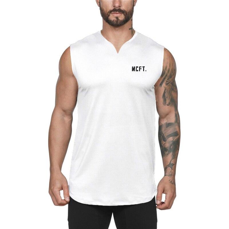 Muscle Guys Muscleguys Heren Slim Running Training Vest Fitness Sport Katoenen Top Vochtafvoerende V-hals Gymkleding Hoge kwaliteit XXL wit