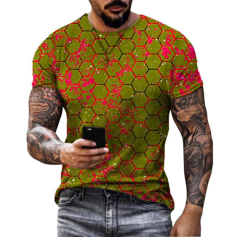 Kukebang Heren T-shirt Geometrische 3d Waterdruppel Afdrukken Nieuwe Zomer Mode Ronde Hals Losse Korte mouwen Casual heren T-shirt 6XL
