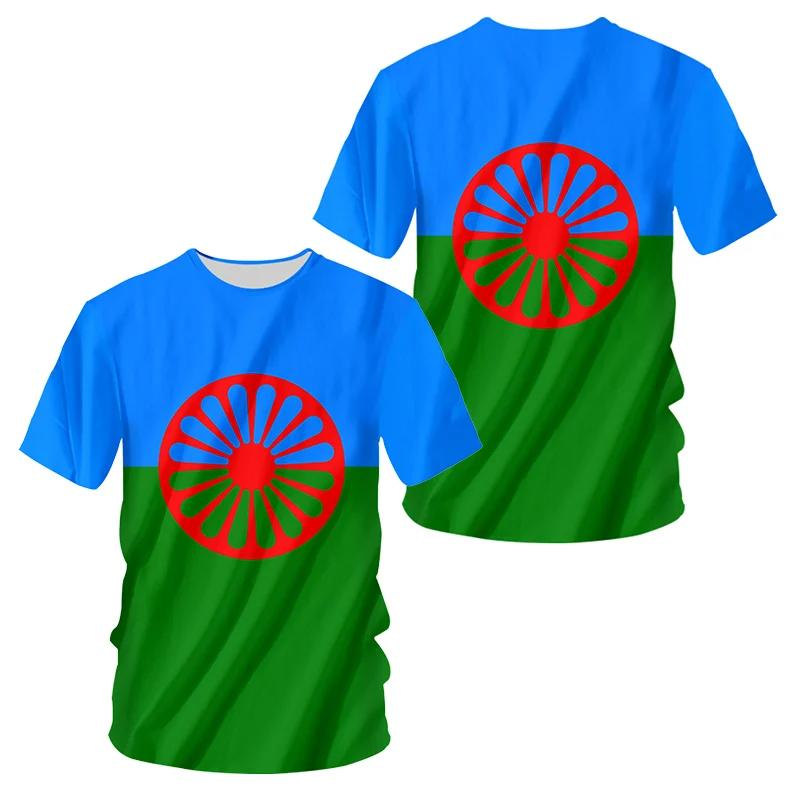 Xuhaijian02 Gypsy Flag Grafische T-shirts Vintage Romani 3D Geprint T-shirt Voor Heren Kleding Jongen Sport Jersey Streetwear Kind Tee Korte Mouw M