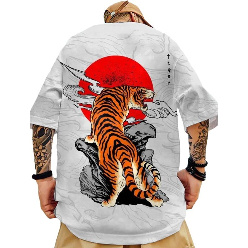 ETST 07 Mode Japanse Samurai Bedrukte Heren Trendy T-shirts Zomer O-hals Korte Mouw Losse T-shirts Streetwear Hip Hop Tops 3XL 2XL