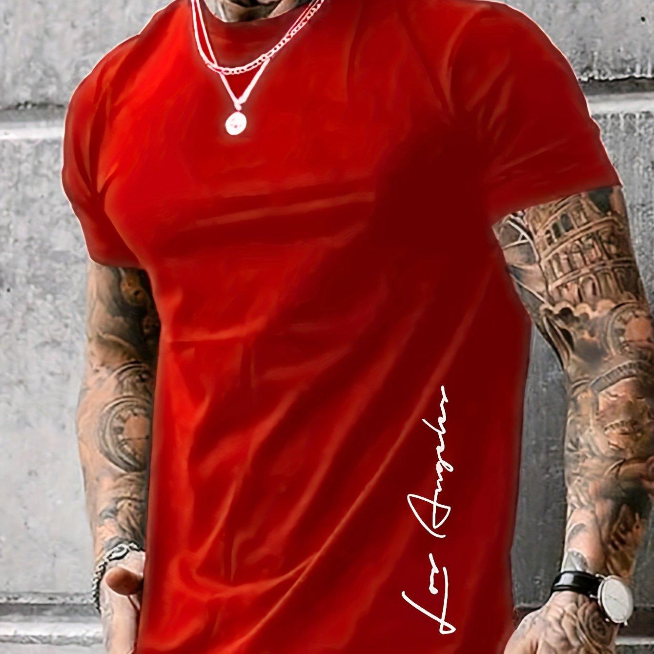 Etst 003 Contrast Letter Print  LOS ANGELES  T-shirt, ronde hals en korte mouwen, geschikt voor heren zomerse outdoorkleding M