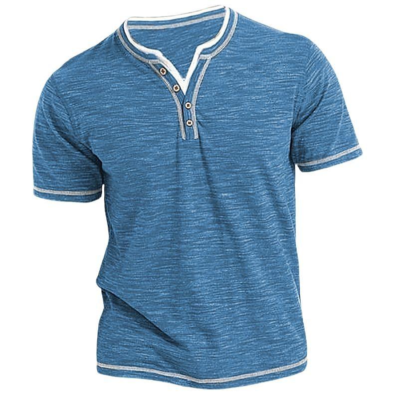 King Billion Katoenen kleine V-hals korte mouw T-shirts Heren Casual Henley kraag Shirt Casual Slim Elastische tops T-shirts Bottoming Shirts L beige