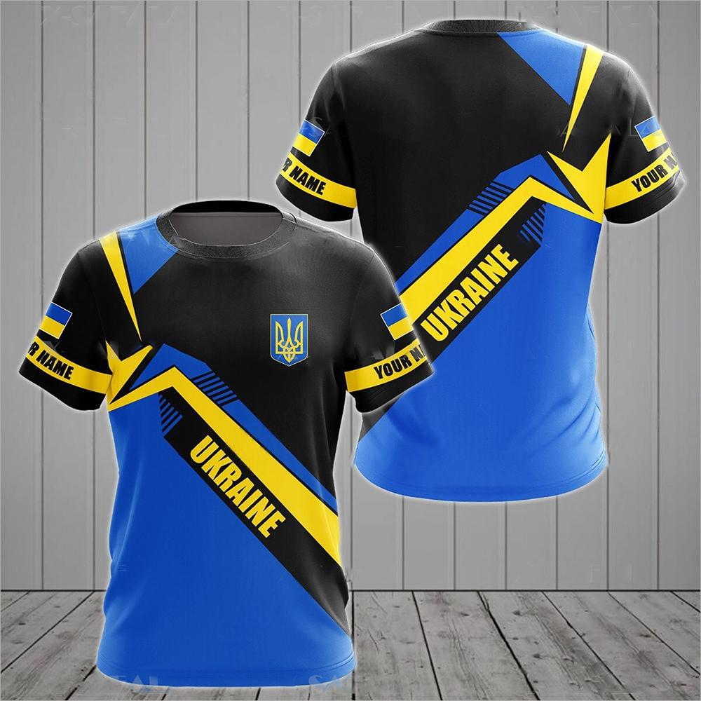ETST 011 UKRAINE Heren T-shirt Zomer Korte Mouw Oekraïne Nationaal Embleem Vlag Print Mode Ronde Hals Pullover Shirt Herenkleding M