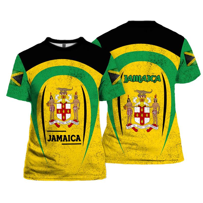 ETST WENDY 005 Jamaicaanse vlag leeuw embleem grafische T-shirt voor herenkleding 3D Jamaicaanse trots bedrukte T-shirt tops T-shirts mode korte mouwen L
