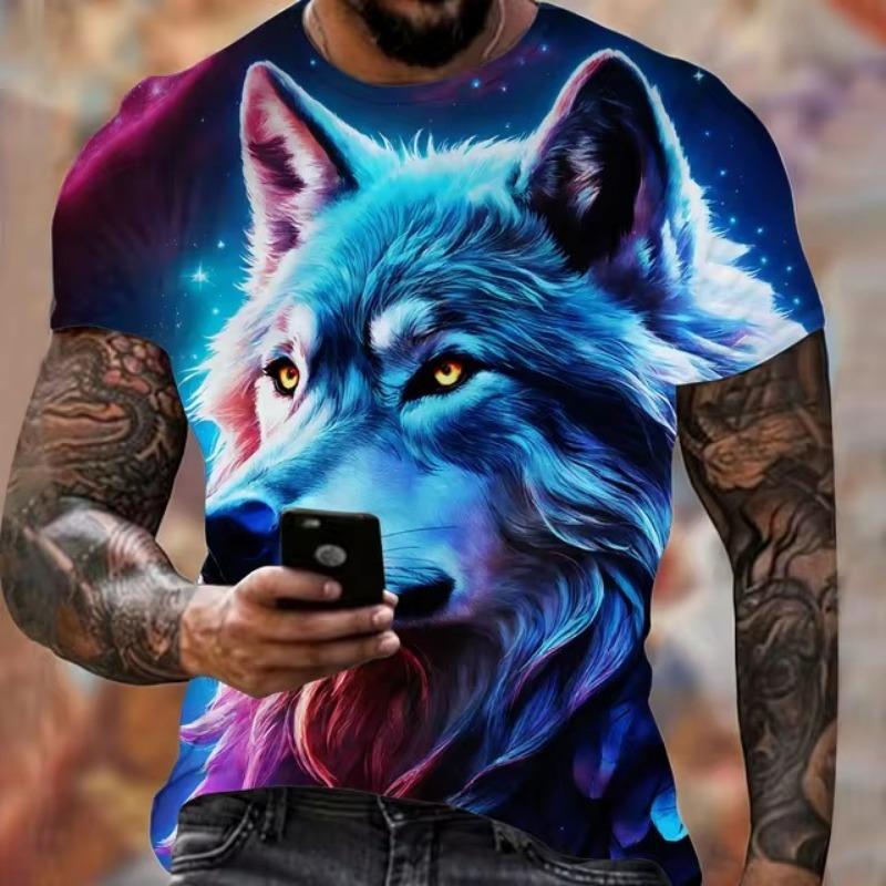Forever Men Animal Harajuku Graphic 3D Print T-Shirt Fashion Wolf Pattern Short Sleeve Summer Men's Clothing Breathable Fitness T-Shirts XXL