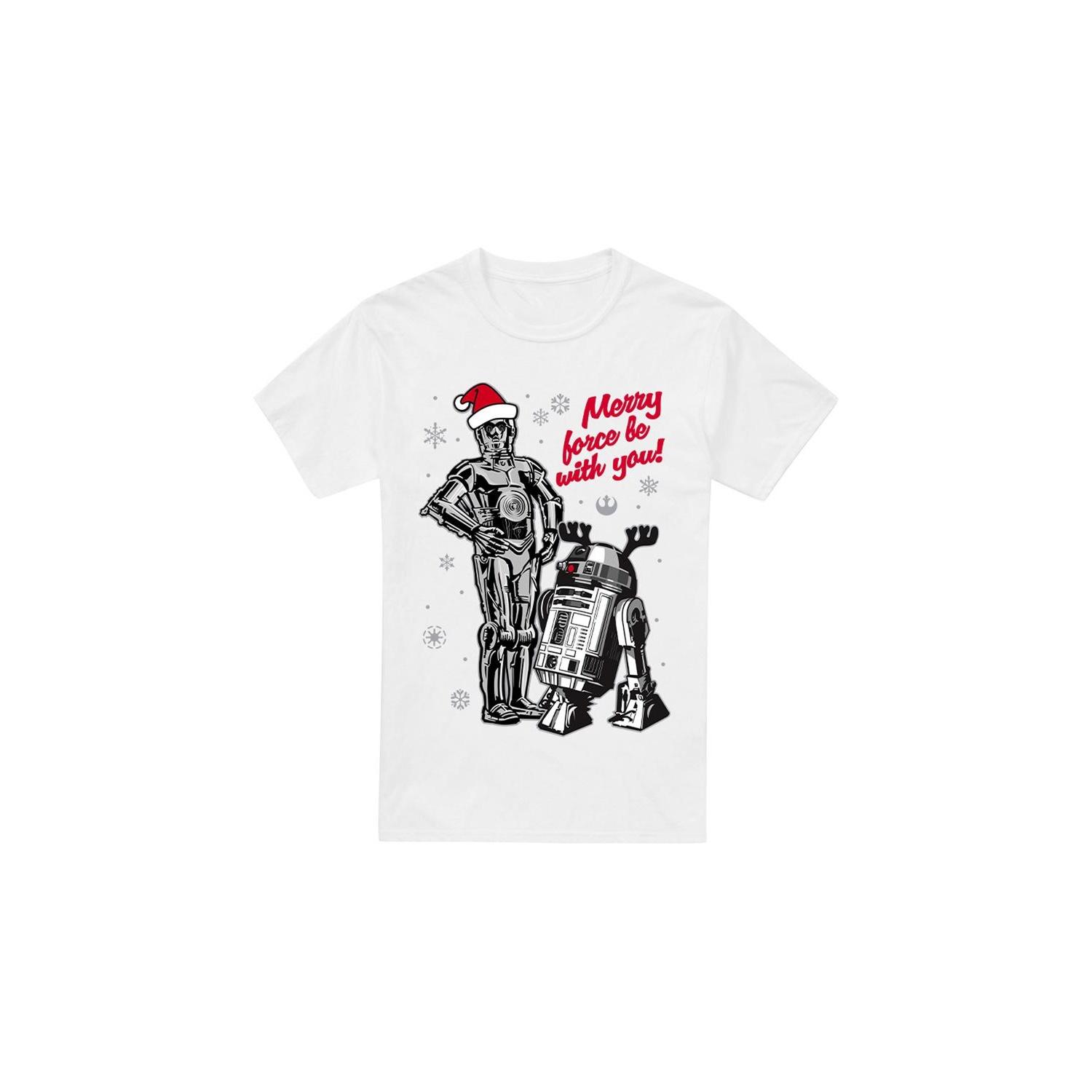 Star Wars Mens Merry Christmas Droids T-Shirt 3XL wit