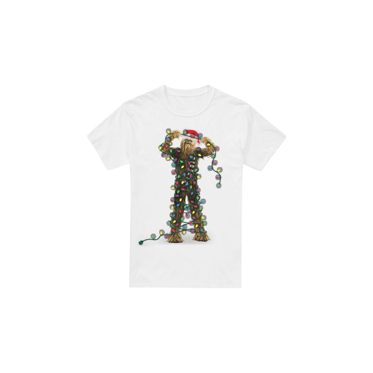 Star Wars Mens Chewbacca Fairy Lights Christmas T-Shirt 3XL wit