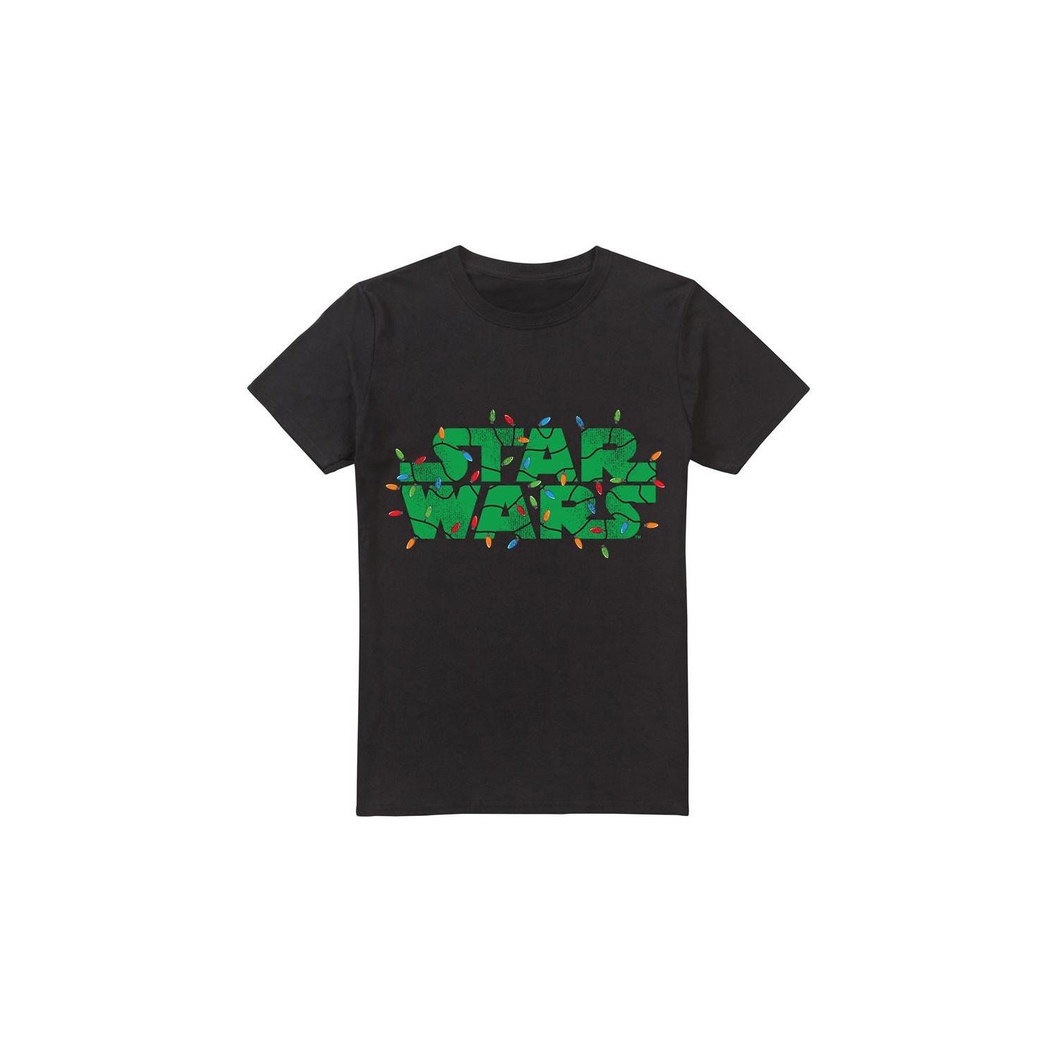 Star Wars Mens Christmas Lights Logo T-Shirt L zwart