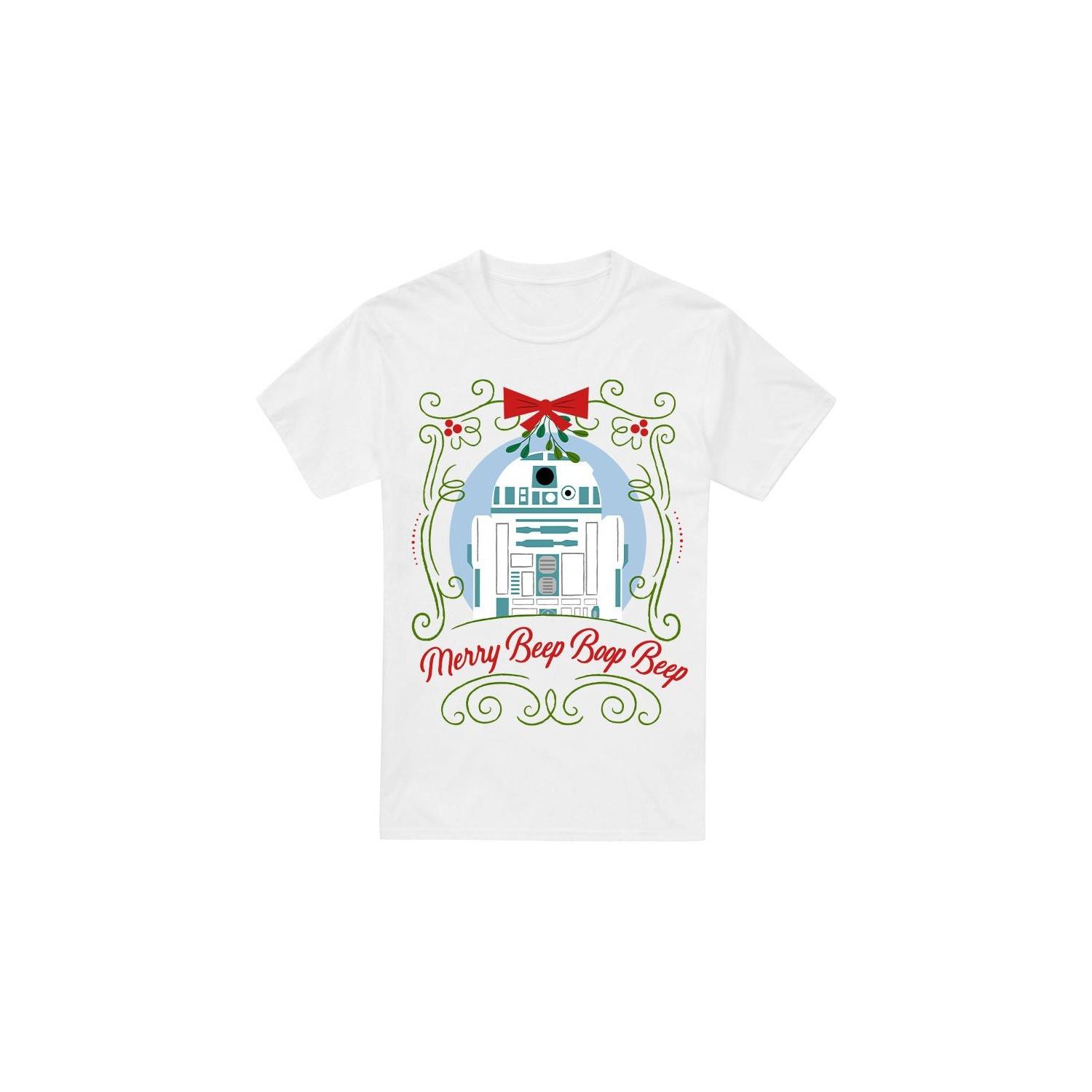 Star Wars Mens Merry Beep Boop Beep R2-D2 Christmas T-Shirt S wit