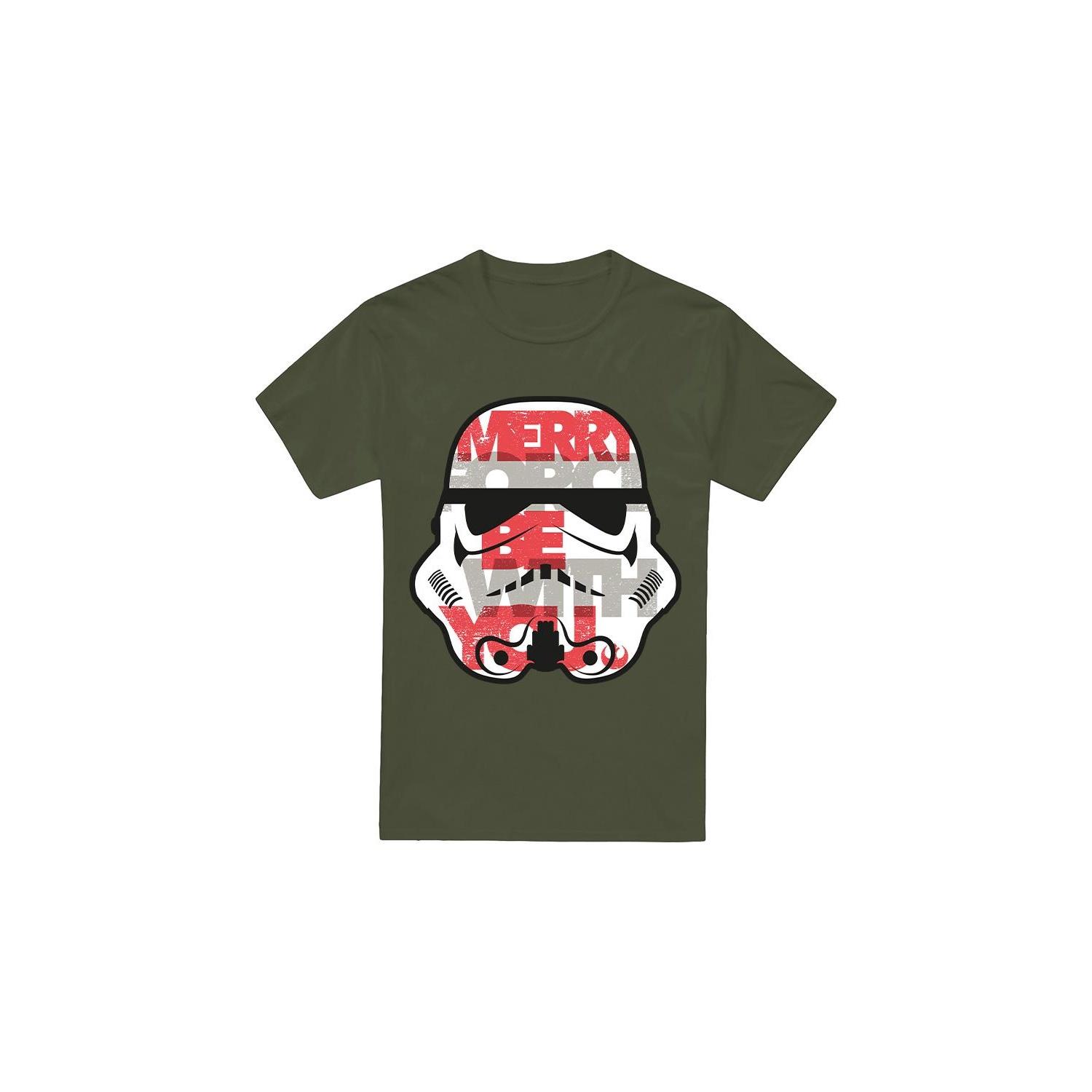 Star Wars Mens Merry Force Be With You Stormtrooper Christmas T-Shirt M glans groene kleur