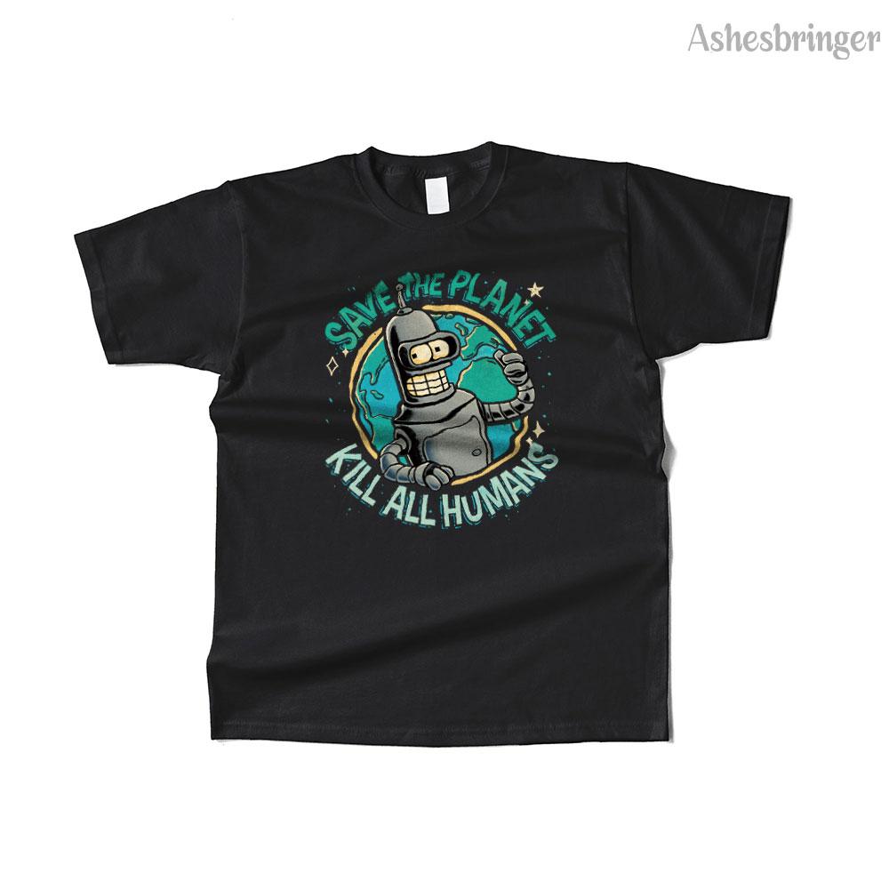 Comfortable season Mens Cotton Save the Planet, Kill All Humans Graphic Retro Funny T Shirt Street Casual Style Tee for Men and Women L