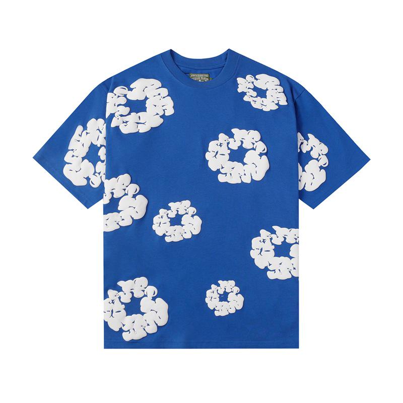 StrideBox 2024 Classic Kapok Foam Print Unisex Loose Round Neck T-Shirt Small blauw
