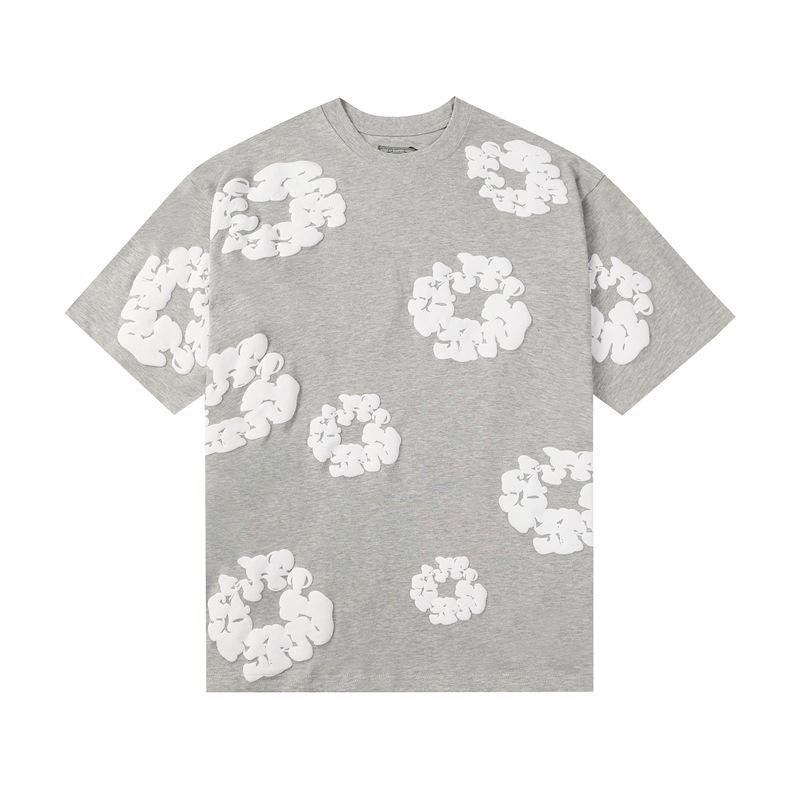 StrideBox 2024 Classic Kapok Foam Print Unisex Loose Round Neck T-Shirt Large grijze kleur